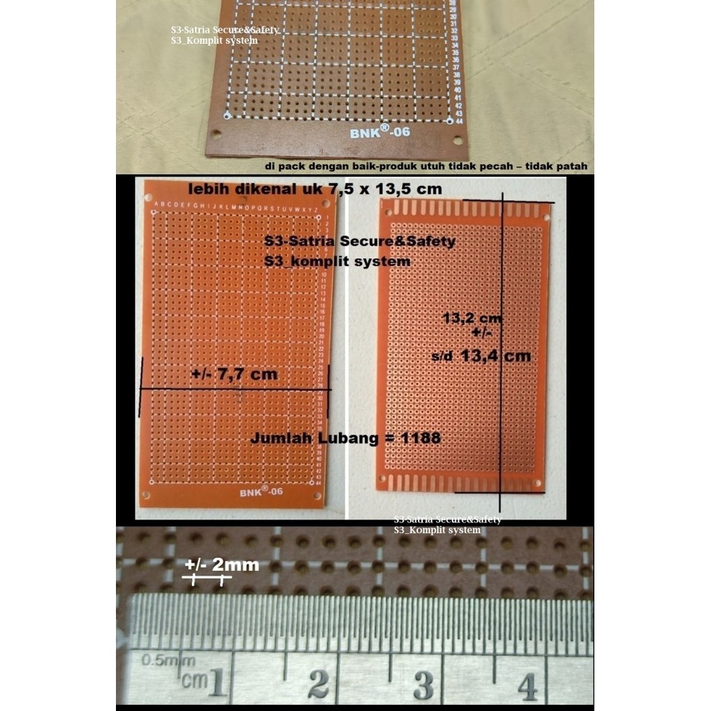 BNK06 board papan PCB Bolong Lobang Lubang BNK 06 Circuit solder bnk06 13.2cm 13cm koma 2 x 7,7cm 7c