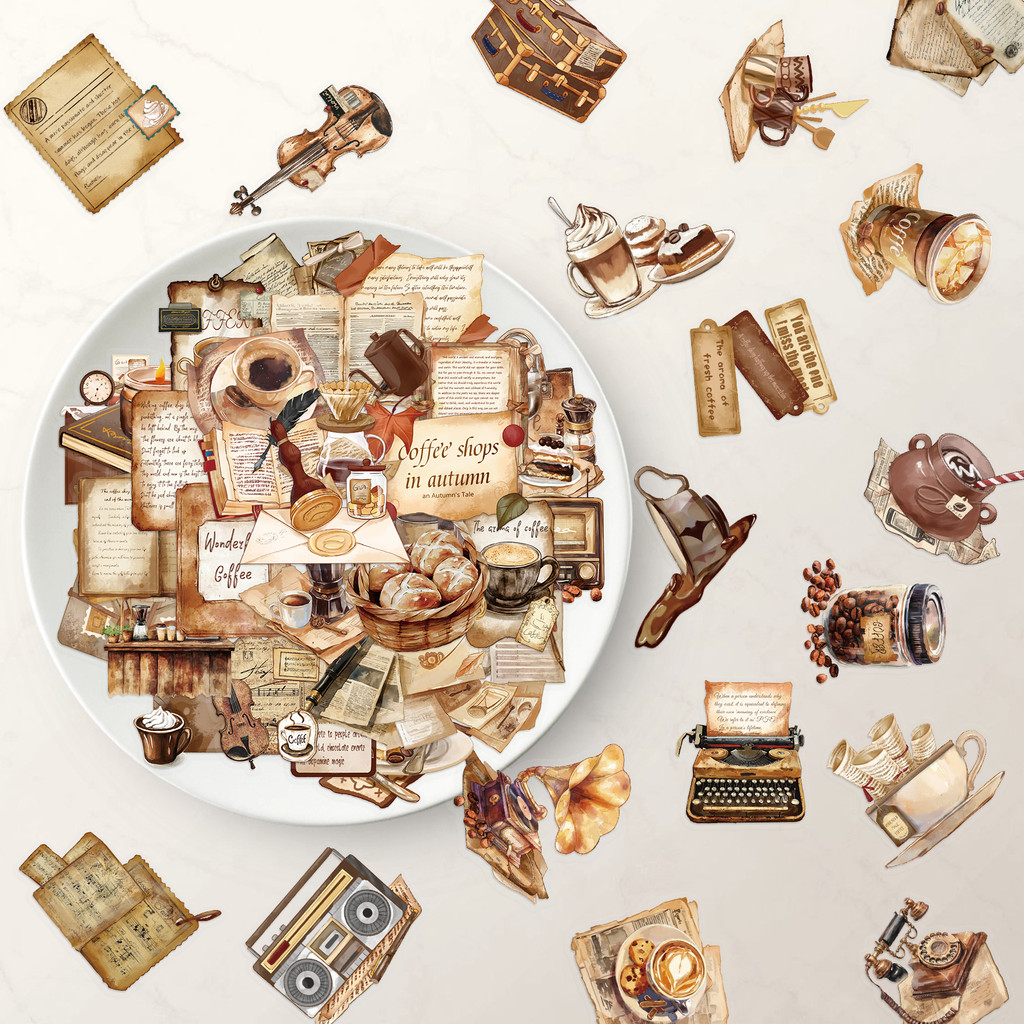 

50PCS Retro Coffee Shop Element Stickers Exquisite Hand Account Materials Phone Cases Laptop Suitcases Water Cups Waterproof