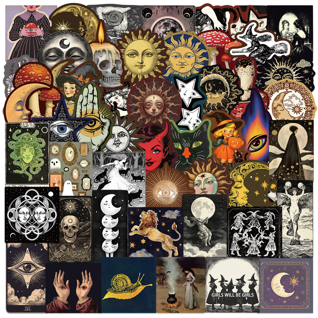 

50pcs Occult Celestial Creepy Stickers Cool Sticker For Laptop Suitcase Skateboard Guitar Phone Cartoon Stickers Gift Toys