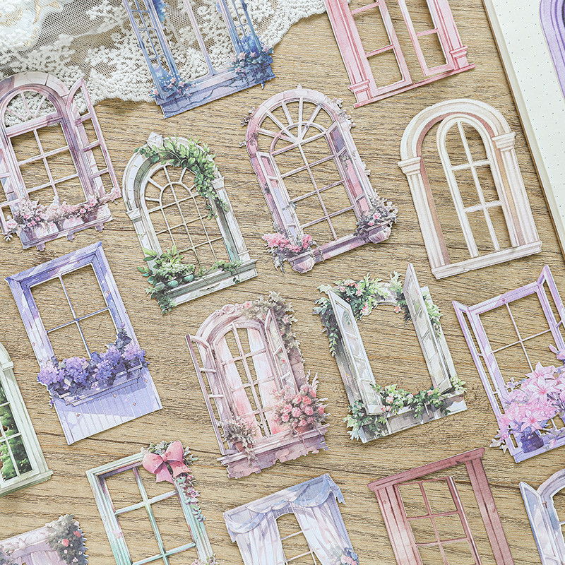 

10pcs/pack Window Flower Material Paper Junk Journal DIY Scrapbooking Collage Materials Planner Creative Stationery Sticker