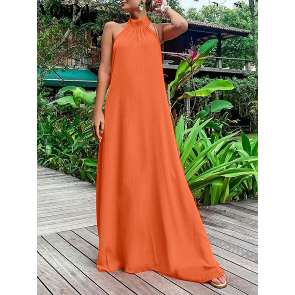 VONDA Women Summer Evening Maxi Dress Solid Color Sleeveless Sundress 2025 Elegant Ladies Party Long