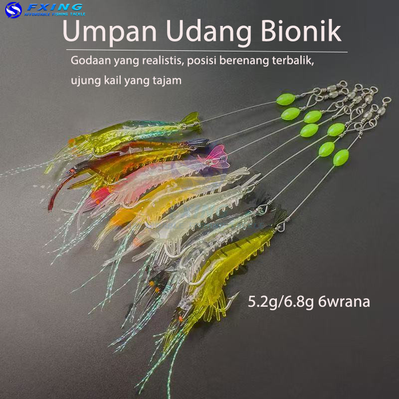 5.2g/6.8g semua perairan umpan simulasi tinggi umpan lembut dengan kail udang palsu umpan palsu bion