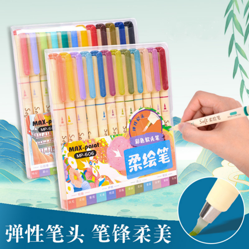 

Kawaii Morandi Soft Head Pen Set 12 Color Student Painting Art Handbook Diary Scrapbook Marker Pen School Office Stationery Gift
