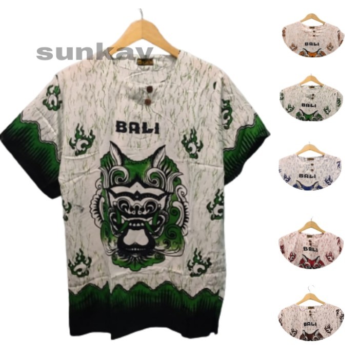 baju barong bali pria wanita dasar putih bahan katun baju pantai Biru