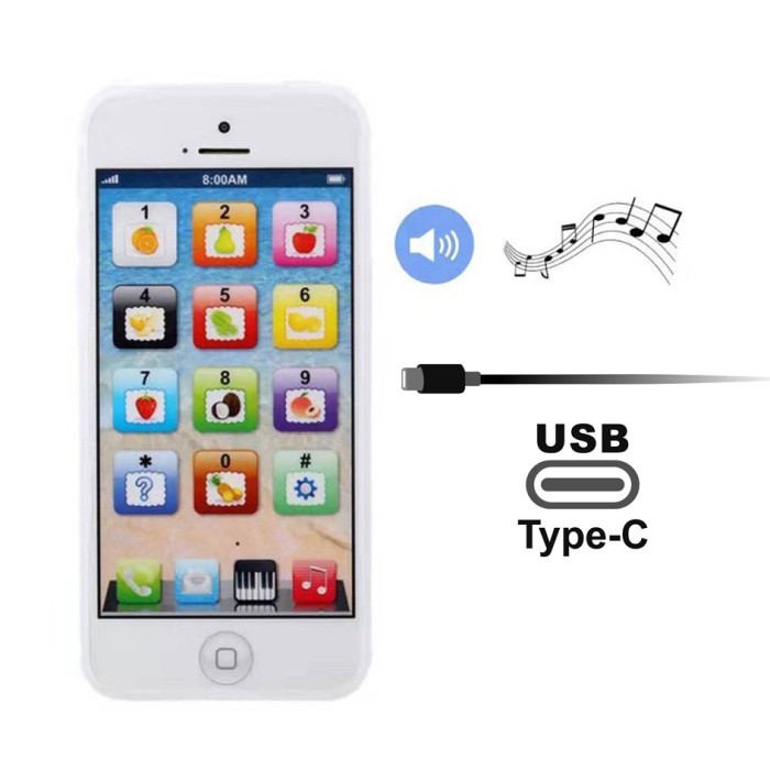TERLARIS HP Mainan Anak USB Charge, Baby Handphone Kids Phone Dummy LED Suara - HP Putih Tbk