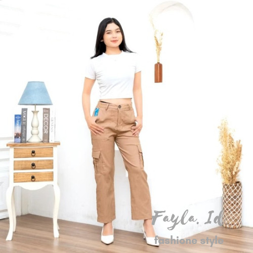 Fayla Celana Cargo Wanita Highwaist Kekinian Bengaline Import