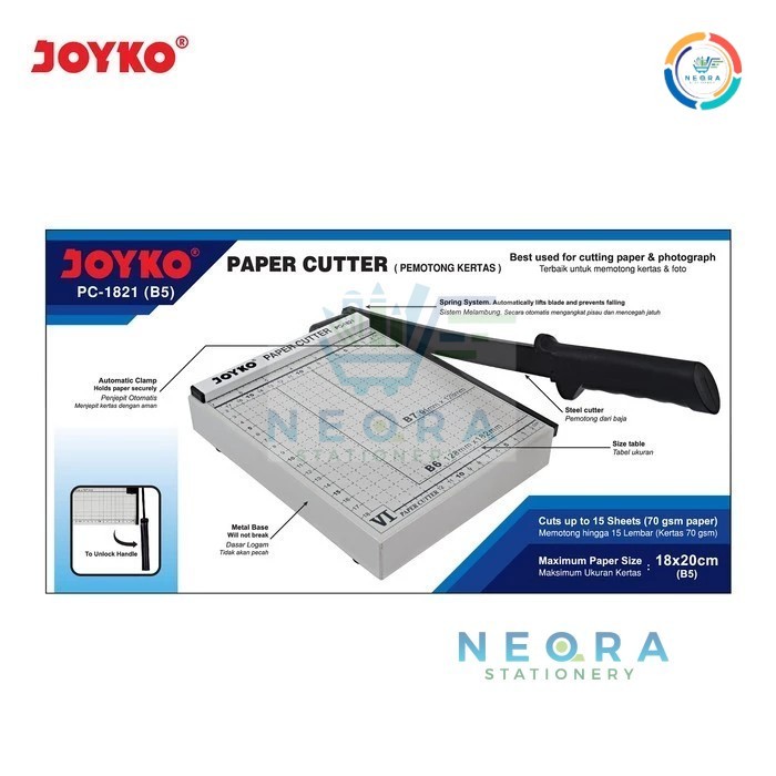 

Joyko Paper Cutter / Trimmer/ Pemotong Kertas PC-1821 (B5) @ 1 Unit