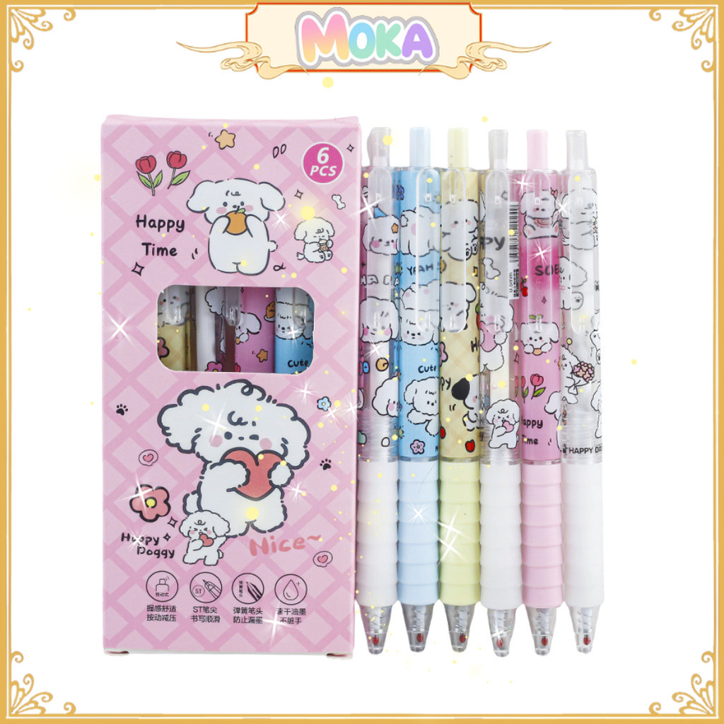

MOKA Pulpen Gel 0,5 Mm Isi 6 Pcs Motif Kartun Anak Anjing Yang Riang Lucu Imut MKP31