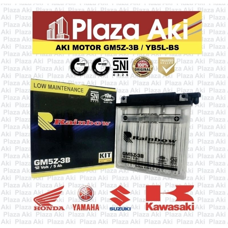 Aki Motor Basah GM5Z-3B Kit 12V5Ah Murah HONDA Grand Mega Pro Lama Supra X 110 Supra Fit YAMAHA Mio 