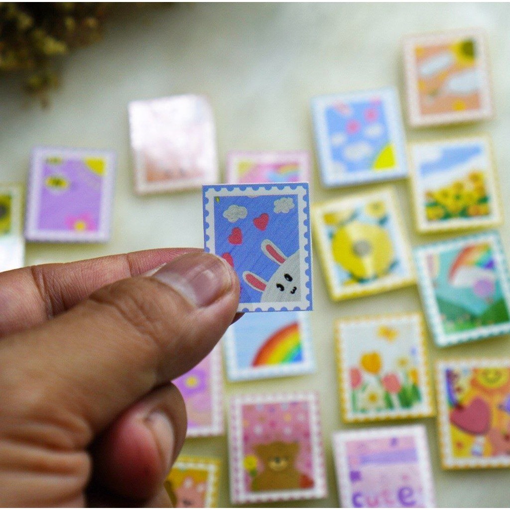 

perangko lucu stiker bentuk perangko / bisa untuk journal scrapbook freebies