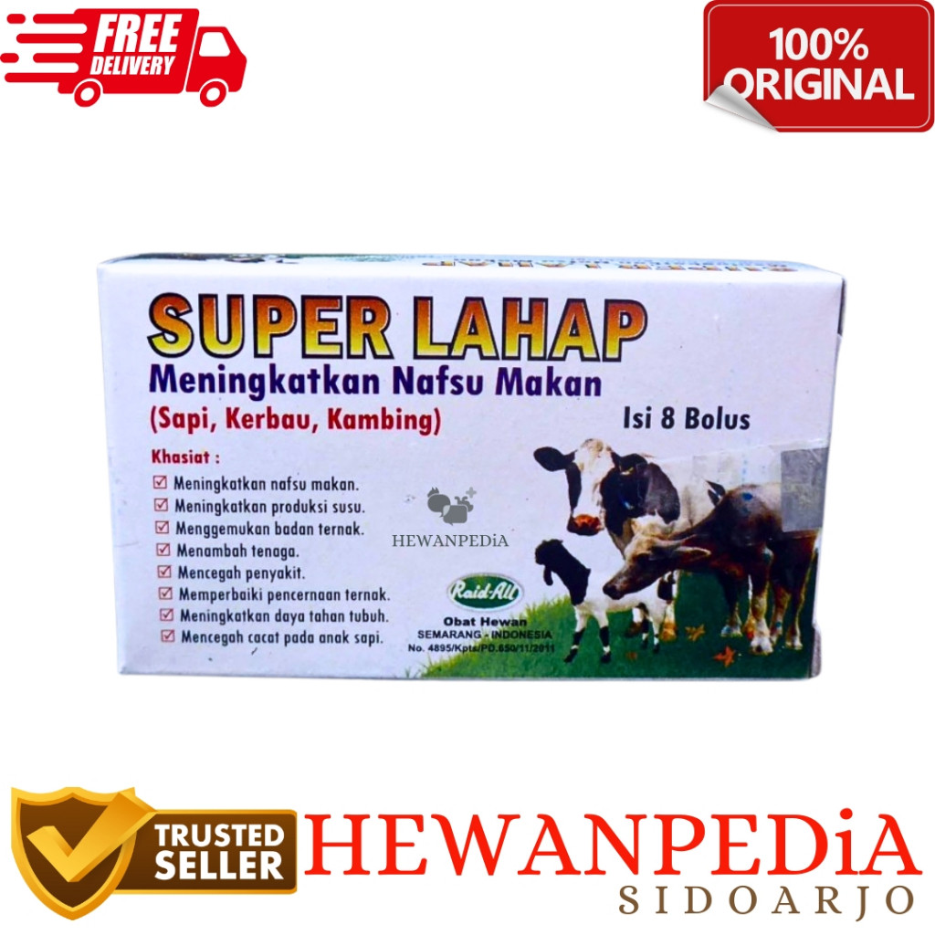 SUPER LAHAP 8 BOLUS hewanpedia - Penggemuk Penambah Nafsu Makan Sapi Kerbau Babi Domba Kambing Terna