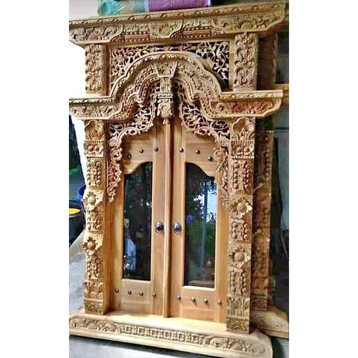 Pintu Jendela Gebyok Ukir Jati Jepara Pake Kaca Riben