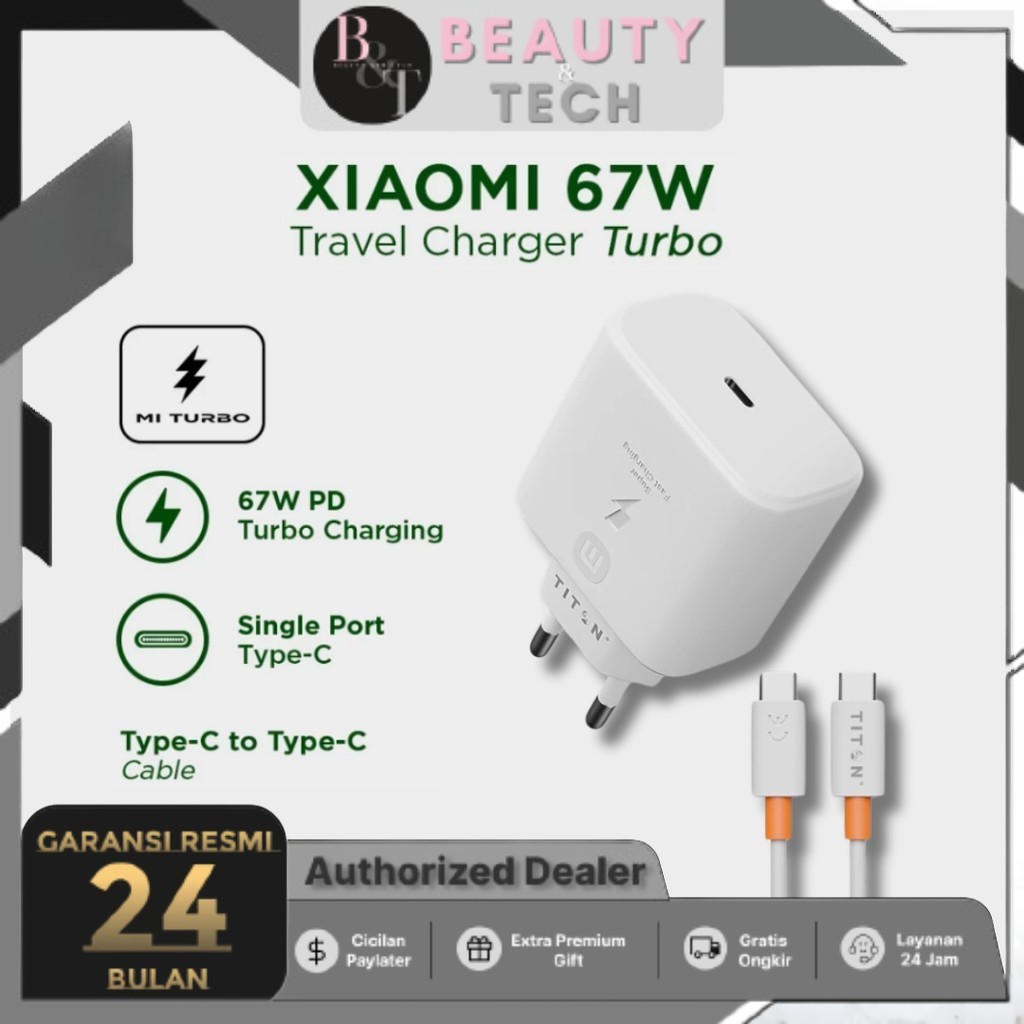 Titon Kepala Charger 67W Xiaomi Original Turbo Charging USB C dengan Kabel Type C
