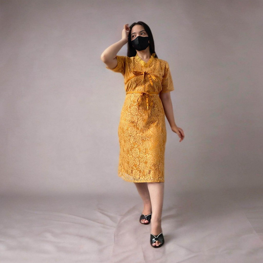 Dress Natal Imlek Bahan Brokat Lapis Satin Velvet Mewah Premium Gaun Pesta Brukat Sangchi Dress Span