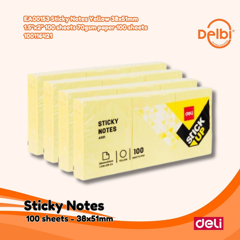 

Deli Memo tempel Sticky Notes Sticky Notes Warna Kuning EA00153