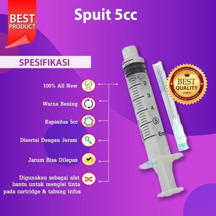 FixPrint Spuit 5ml Syringe 5cc Suntikan Refill Tinta Cartridge Printer