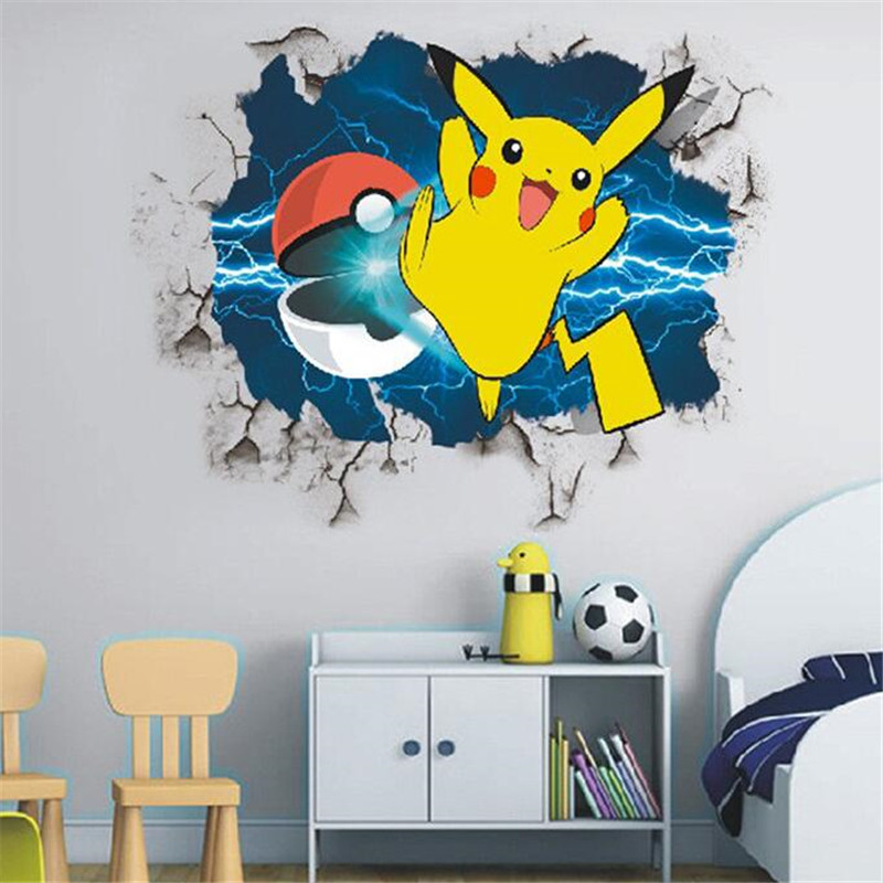 3D Cartoon Pikachu Wall Sticker For Kids Room Living Room Bedroom Wall Decoration Kids Gifts Door St