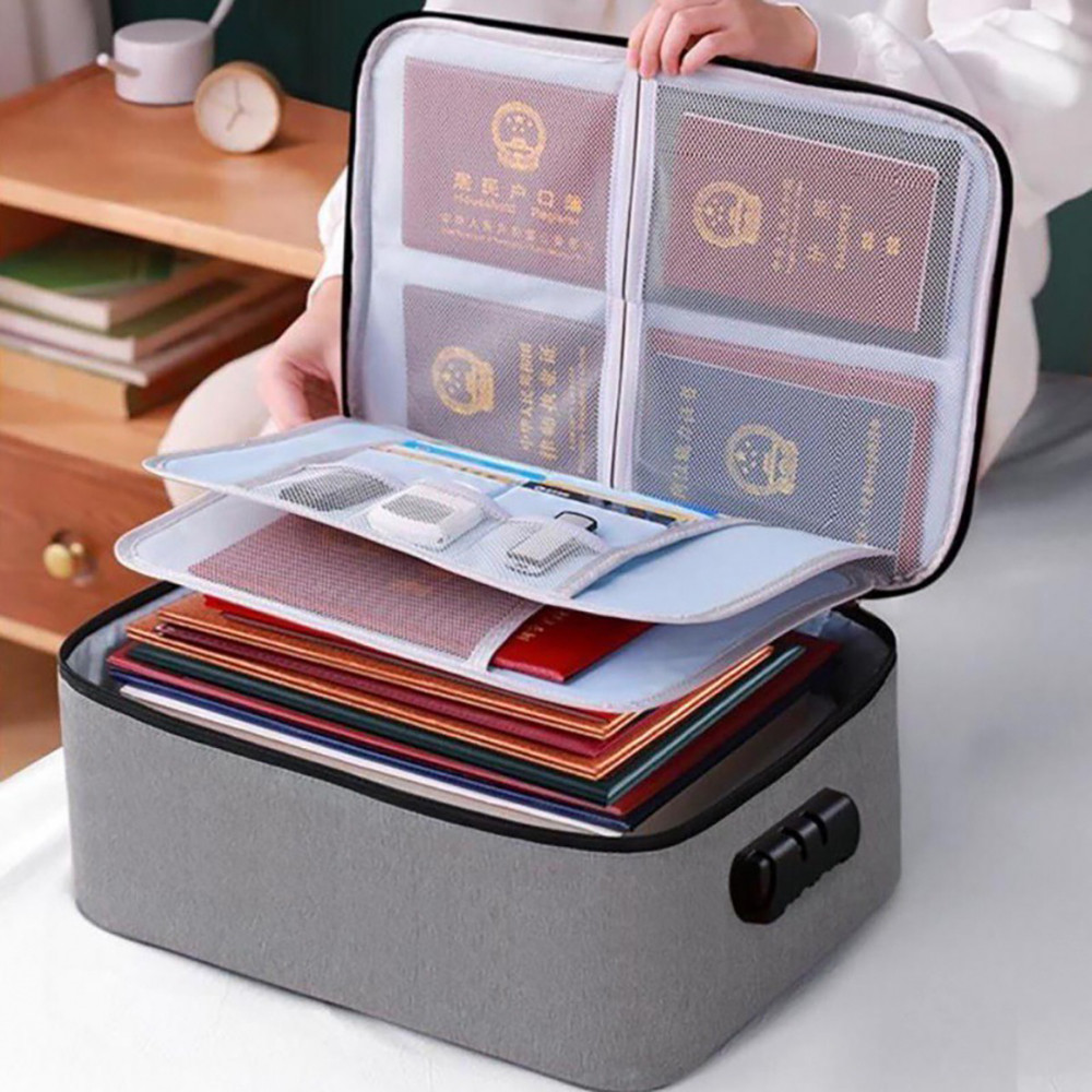 

3-Layers Document Case with Lock File Organizer Bag Zipper Certificate Storage Bag Portable Travel Home Office School Supplies