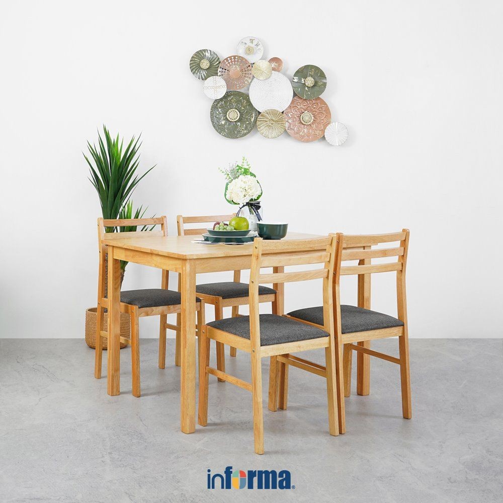 Informa Yericho Set Meja Makan 4 Kursi - Cokelat Muda Dining Table Kursi Aesthetic Furniture Dining 