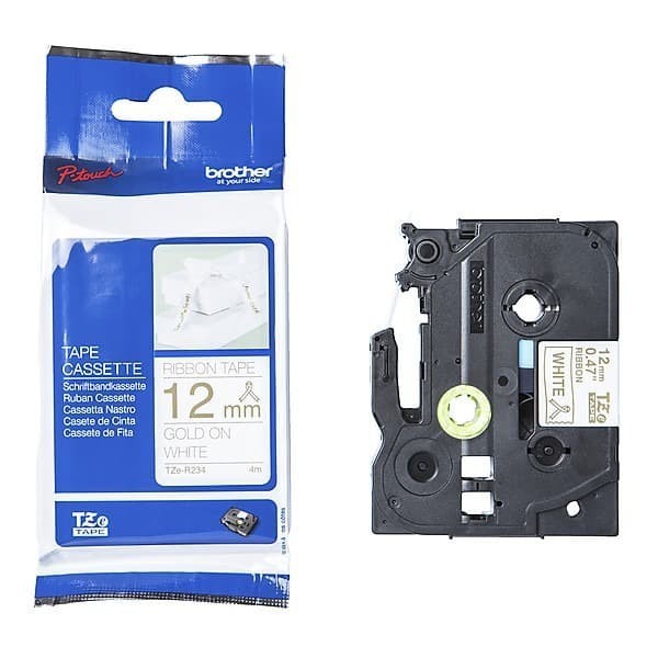 Brother Label PITA TAPE PTOUCH p-touch TZER234 TZe-R234 TZE R234 Ribbon Tape Gold on White putih  12