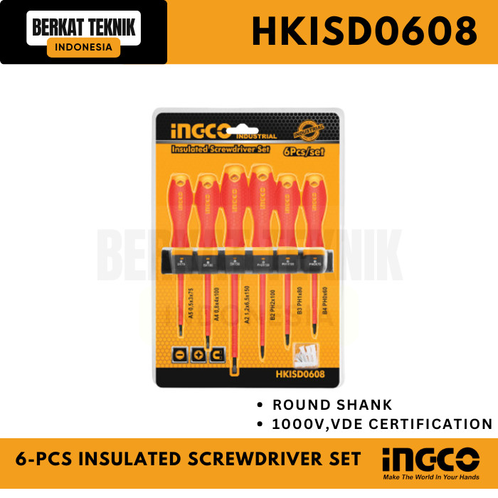 6-Pcs Insulated Screwdriver Set - Obeng Isolator Listrik - INGCO HKISD0608