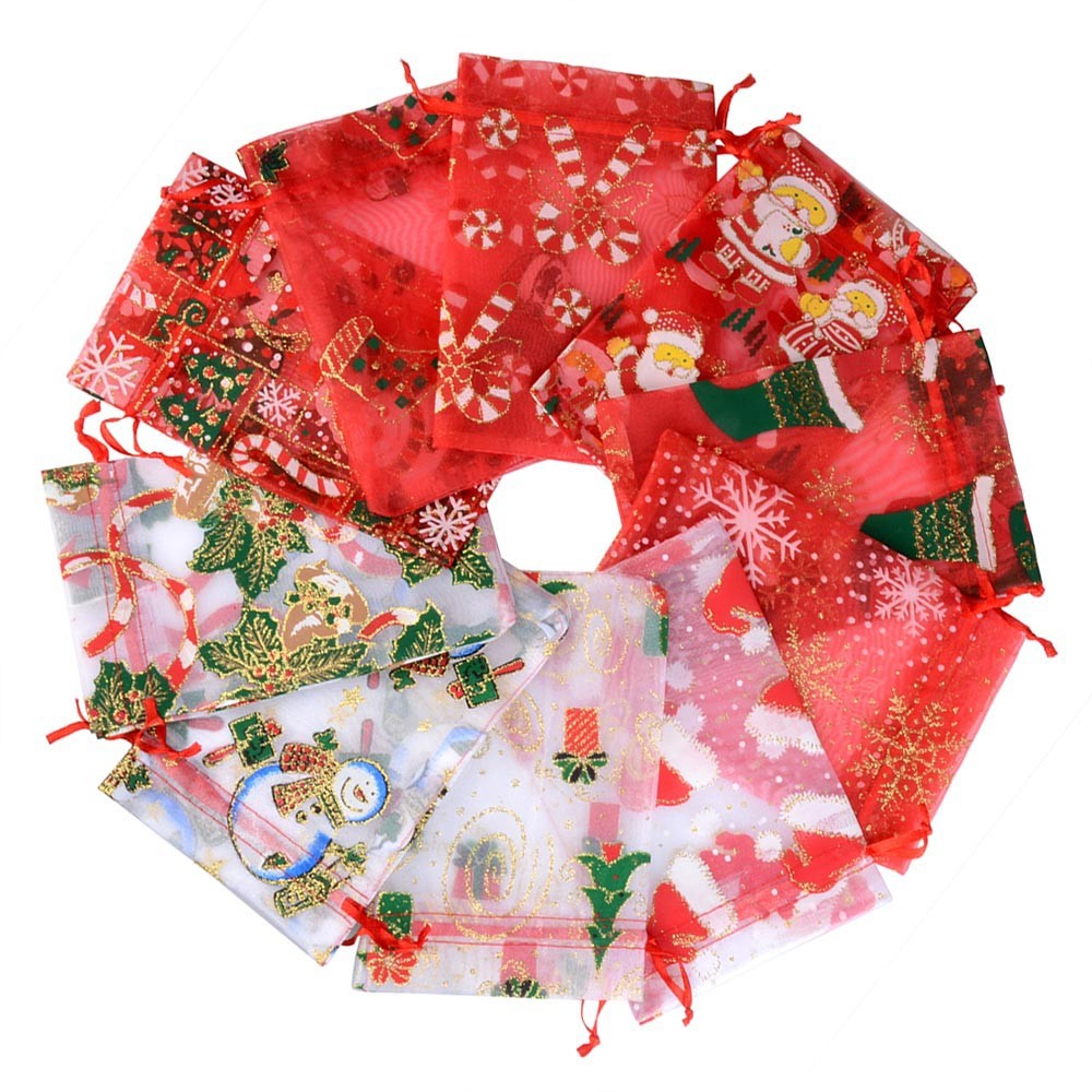 

5/10PCS Christmas Drawstring Organza Gift Bag Red Bags Wedding Jewelry Pouches Party Candy Chocolate Gift Packing Bag