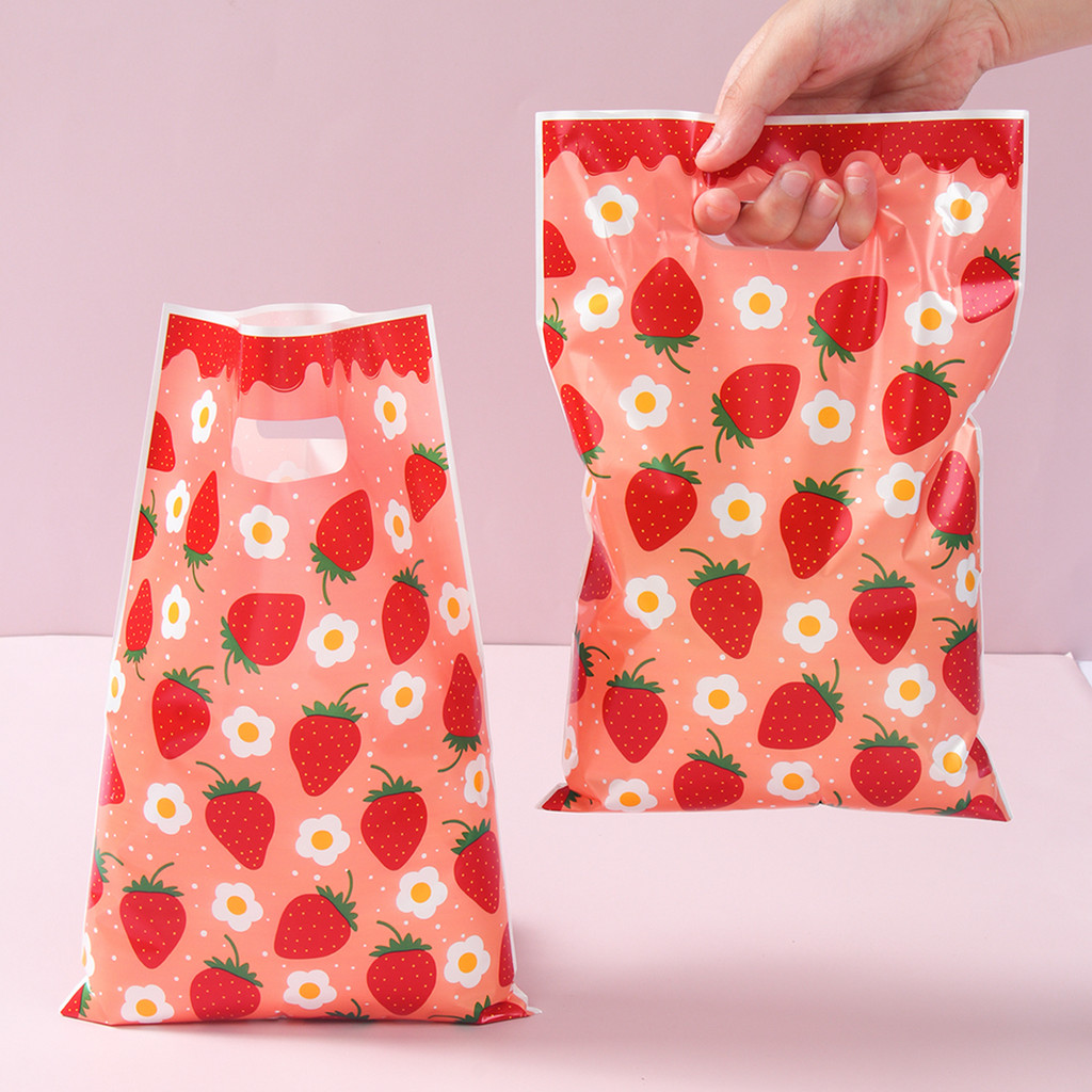 

10/25/50pcs Pink Strawberry Pattern Handbag Girls Party Gift Packaging Bag Strawberry Birthday Party Supplies Kids Gifts Bags