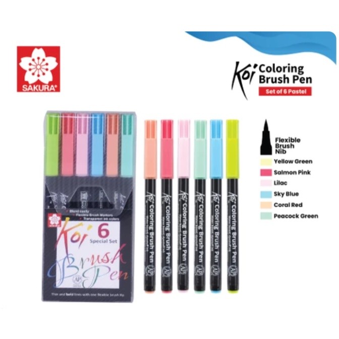

Gramedia Surabaya - Brush Pen Sakura Koi Coloring Brush Pen Set 6 Pena Kuas Warna - PASTEL