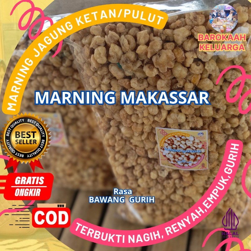 

Marning jagung Ketan Super Premium khas makassar sangat cocok buat nyantai dan suguhan tamu terbuat dari jagung putih, rasa gurih asin bawang (500gr),renyah dan aseli
