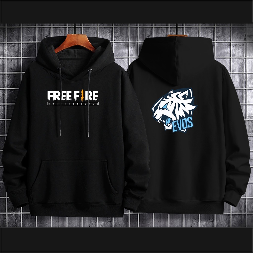 Hoodie FF EVOS Pria Dewasa Bahan Fleece size L dan XL Sweater hoodie freefire evos Jaket Evos Sweate