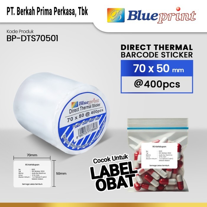 

Blueprint Direct Thermal Sticker Barcode 70x50 mm - 400 pcs | Cocok untuk Label Obat