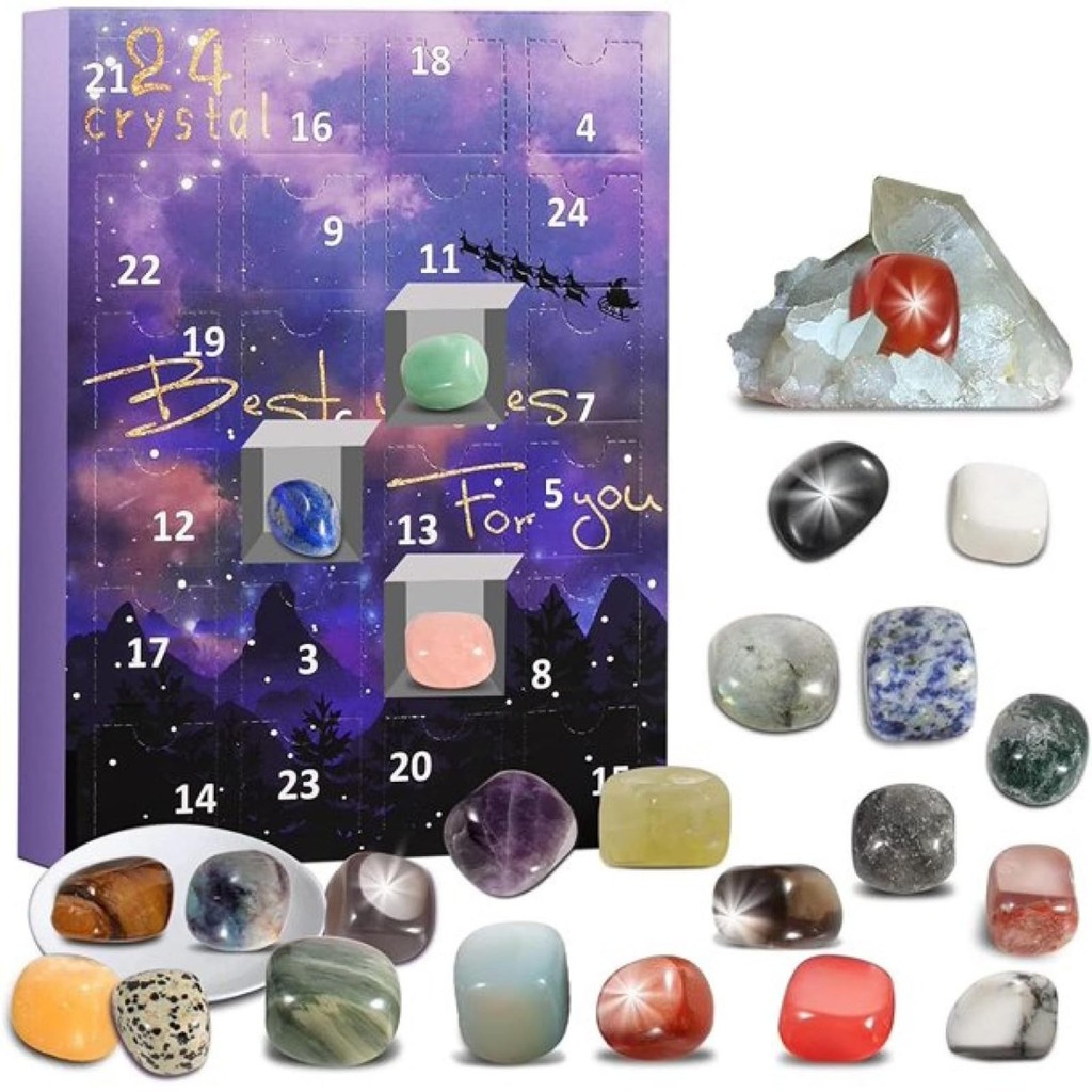 

Christmas Advent Calendar 24 Pcs Natural Crystal Ore Specimens Mineral Stone Mixed Gemstones Home Xmas Decors Teaching Materials