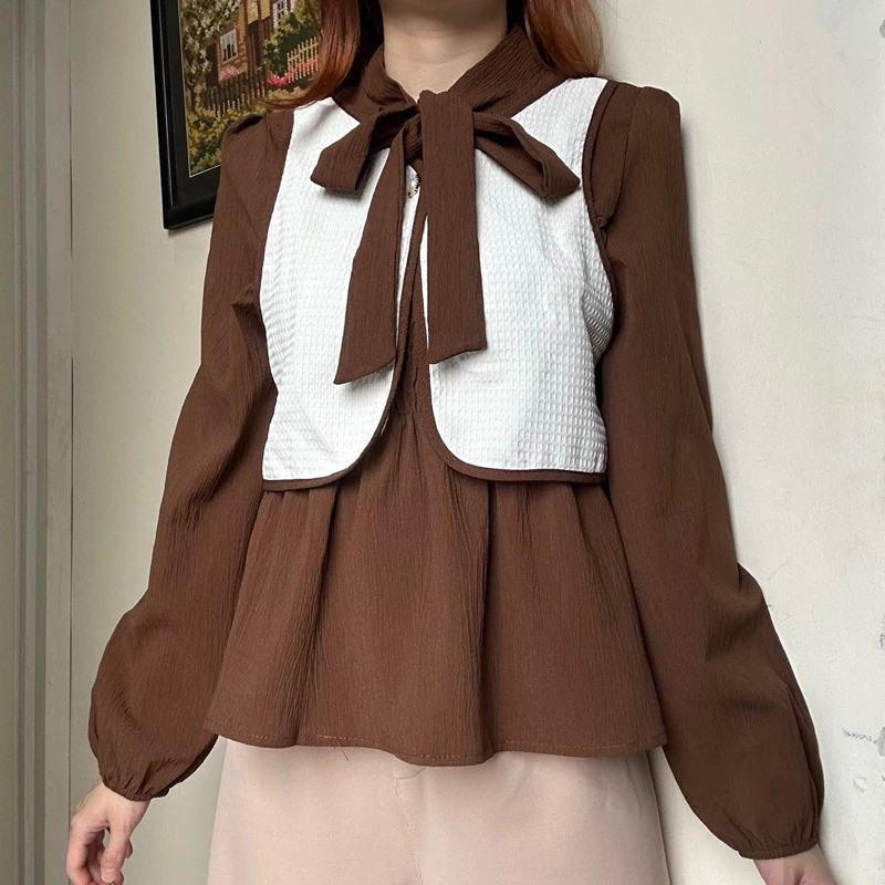 C.E - RRX Blouse KENA Pita Kombinasi Top Kekinian Korean Model / INARA TOP BLOUSE ATASAN KEMEJA WANI