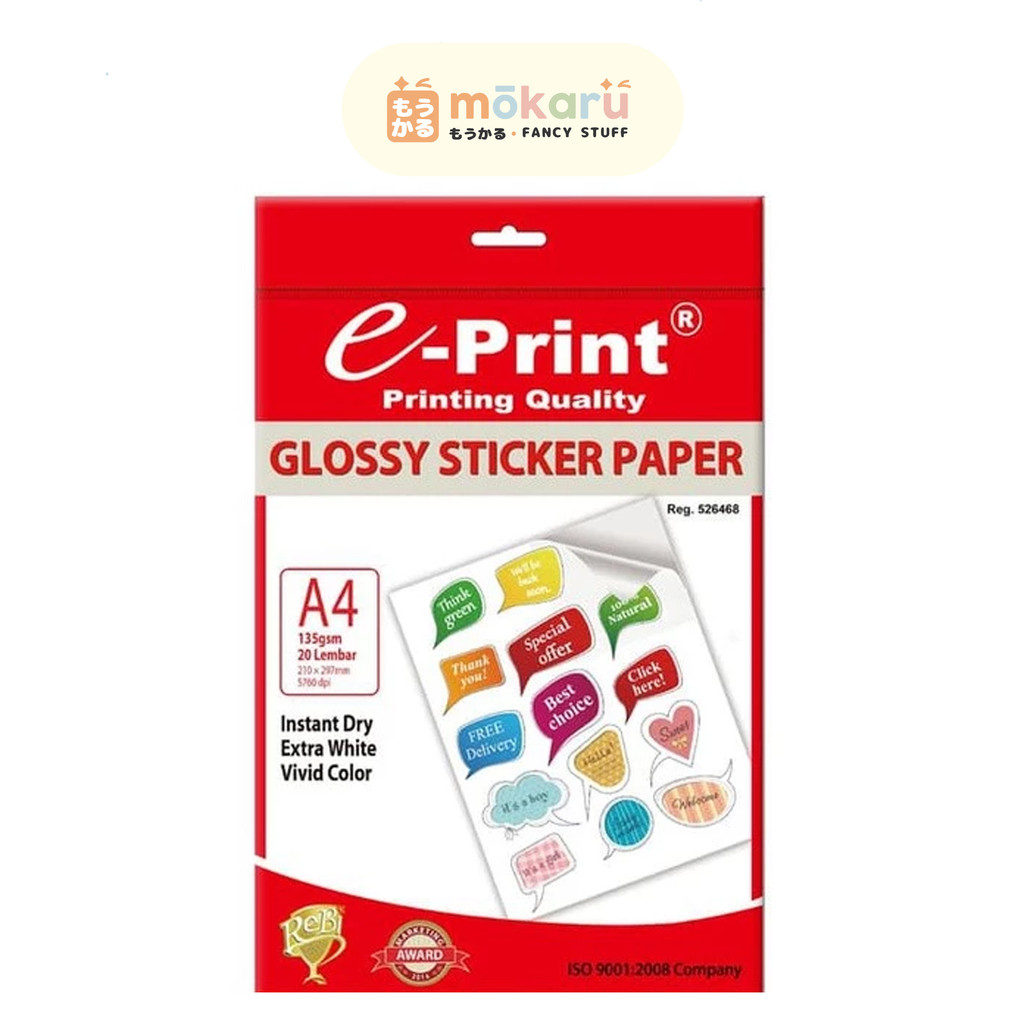 

Eprint E-Print Sticker Glossy A4 135gr / Glossy Paper Sticker 135gr Murah Berkualitas