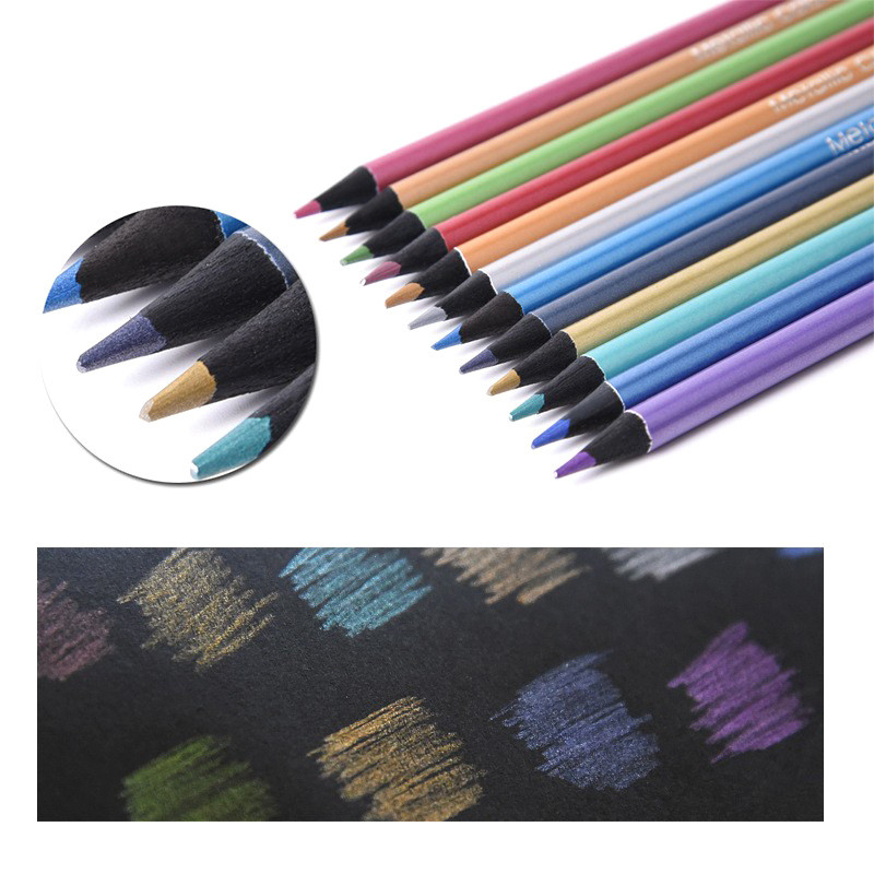 

12 Color Metallic Colored Pencils Drawing Sketching Set Painting Coloring Colour Pencils Profession Art Supplies For Artist