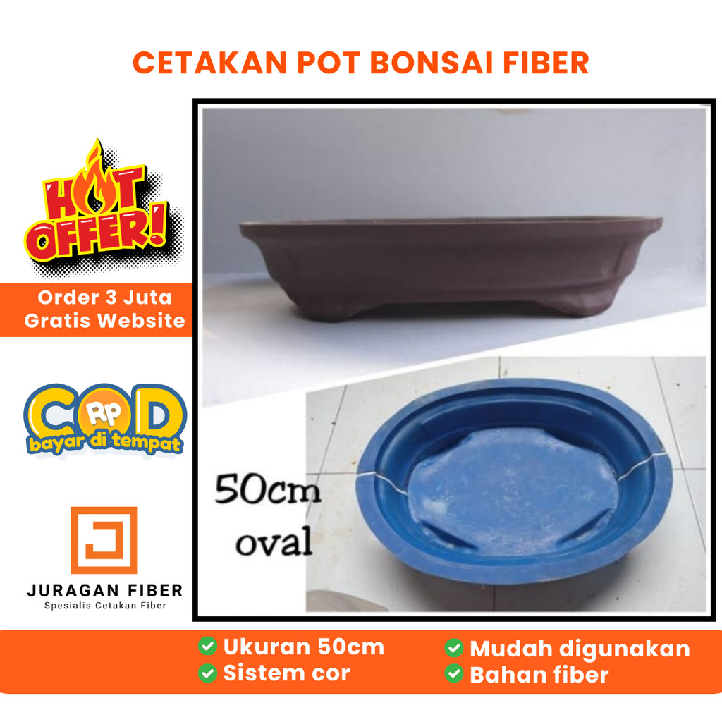 Cetakan Pot Bonsai Oval 50Cm / cetakan pot semen / pot bonsai / cetakan pot bonsai fiber