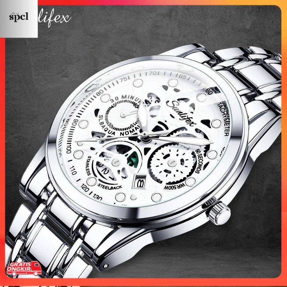 Jam Tangan Terkini / Sunlifex Jam Tangan Pria  9001 Original Display Kuarsa Anti Air Tali Stainless 