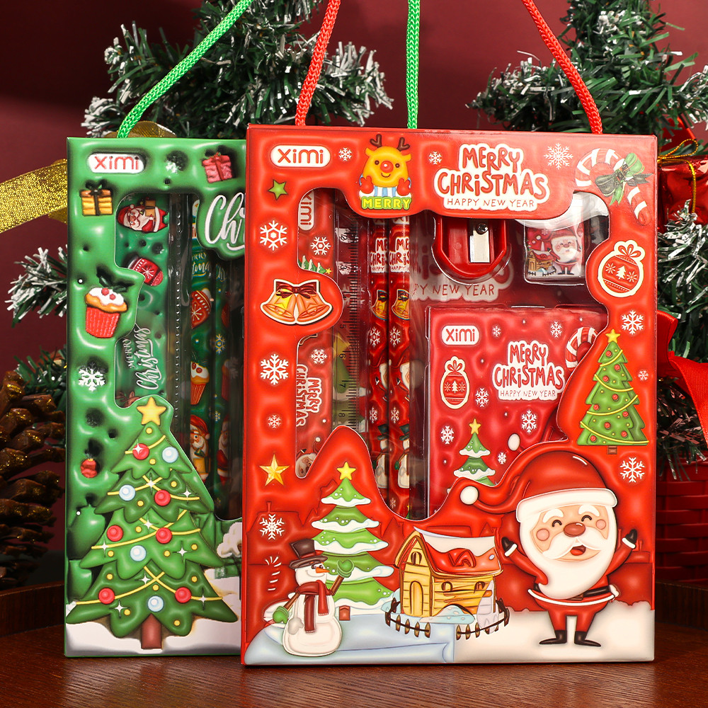 

Kawaii Xmas Stationery Set Christmas Kids Gift Pencil Ruler Eraser Sharpener Note Pad Student Stationery School Office Supplies