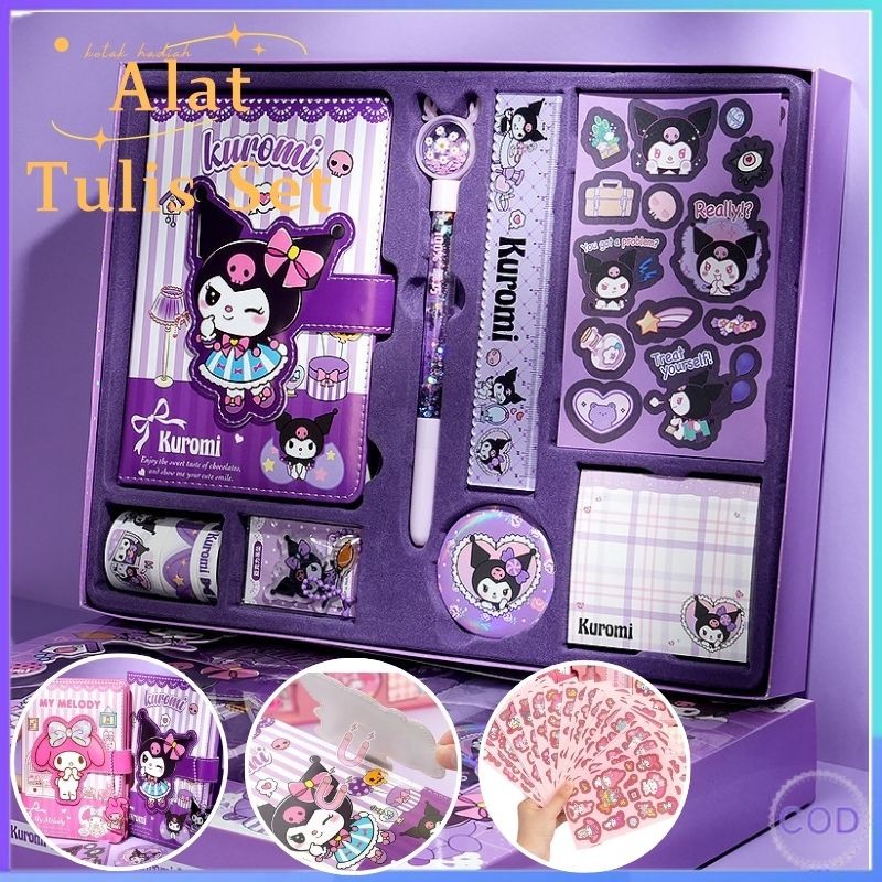 

[COD] Kuromi Luxury Notebook Full Set 9-IN-1 Gift Box / Notebook Agenda Set Alat Tulis Kotak Hadiah Penggaris Stiker Memo Pita Perekat