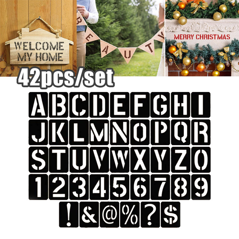 

42pcs Lettering Stencil Set Cetakan Huruf Angka Stensil T-Shirt Plastik Molding Mold Cat Semprot