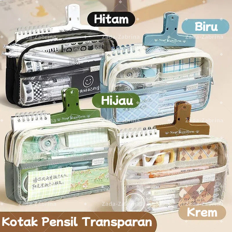 

ZADA Tempat Pensil Transparan Large Kotak Pensil Anak Perempuan Pen Pouch Lucu Aesthetic Pencil Case Stationery Organizer School Stuff Perlengkapan Sekolah