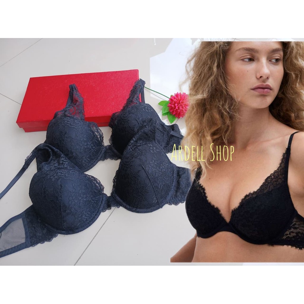 CH HM Bra Wanita Kawat Full Cup Tali Renda Black 34B 36C 38B EA Underwear