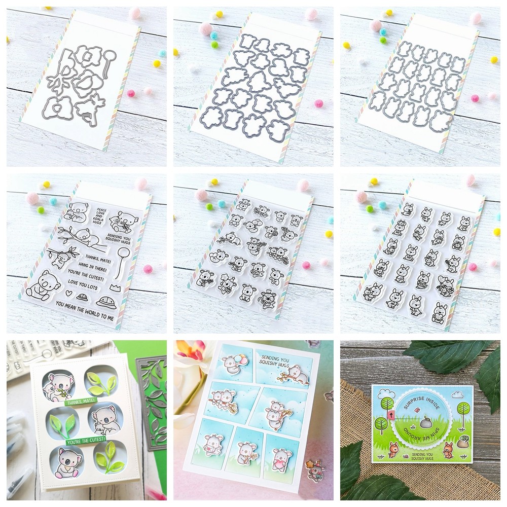 

Lovely Koala Hang In There Rabbit Group Metal Cutting Dies LOVE YOU LOTS Basic Words Clear Stamps DIY Paper Card Album Decor