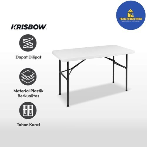 BEST QUALITY Meja Lipat Plastik Tebal Kaki Besi Minimalis  122x60x74cm_Putih