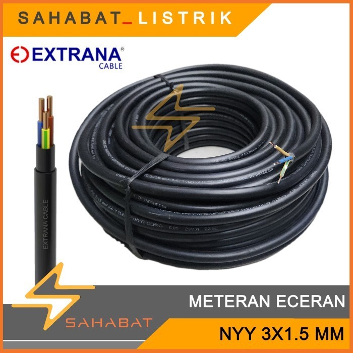 Kabel Listrik Extrana NYY 3X1.5 3x1,5 mm Meteran Per Meter Hitam