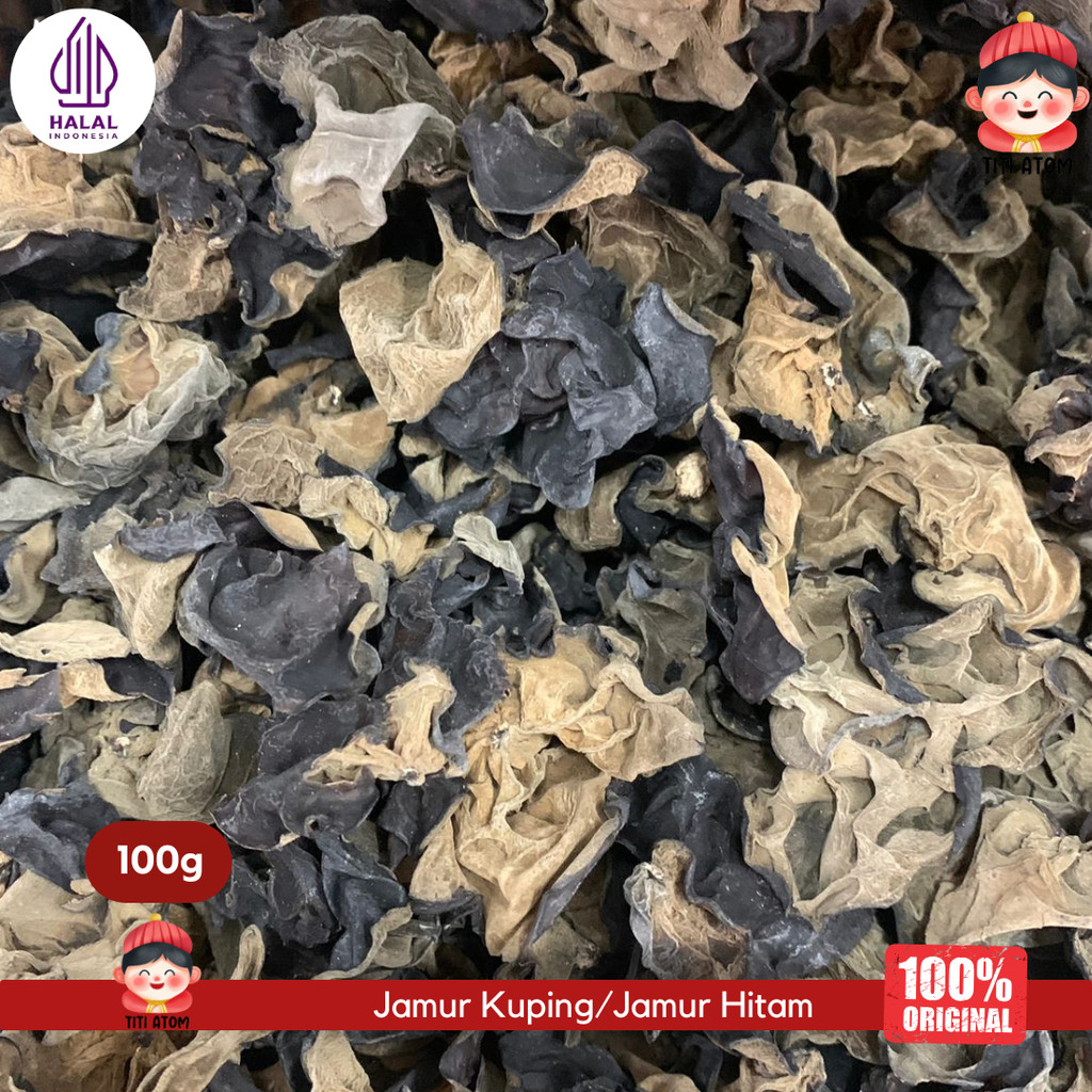 

SU Brand Jamur Kuping Super China Black Fungus Hei Mu Er Repack Timbangan Kiloan 100g