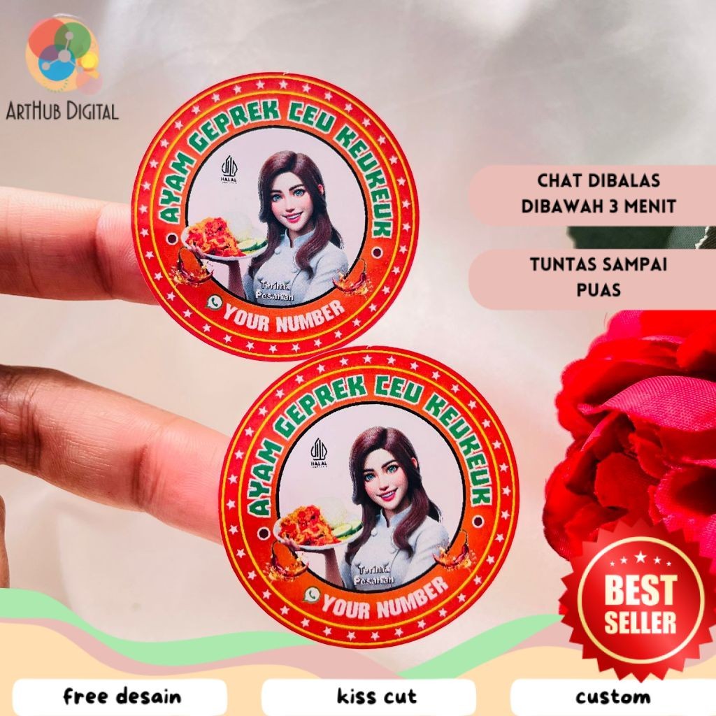

AHD 5-8 Ready Stiker Label Makanan Berat Ayam Geprek Goreng Sticker Bulat Free Desain Custom