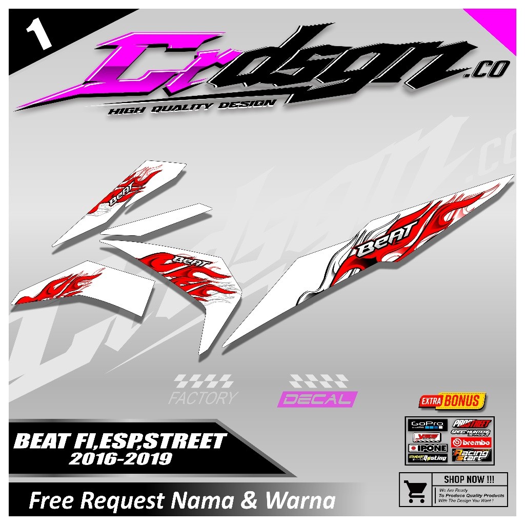 Sticker Vinyl/Striping Beat 2016-2019 street Api/Stiker Tribal Api/Stiker Motor/Strip- Merah, Premiu
