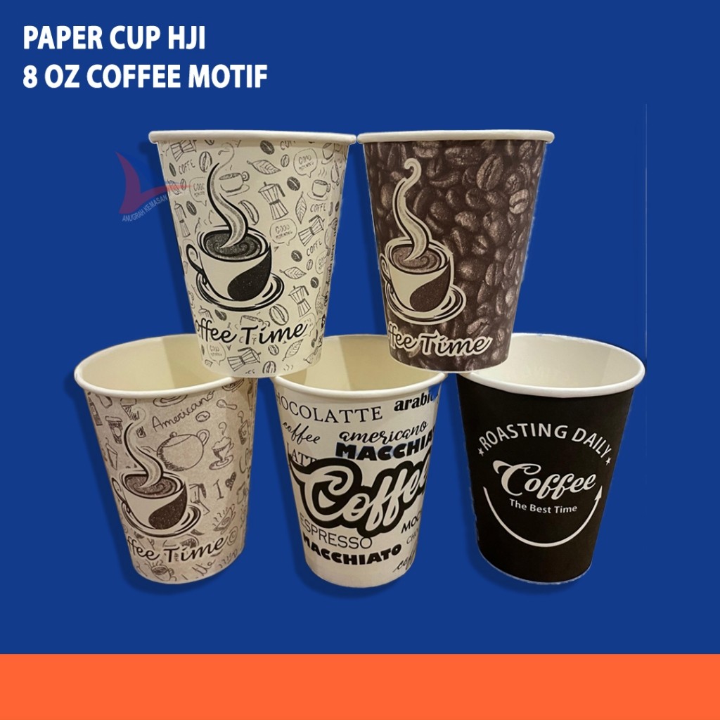 Paper Cup Hji 7 Oz Polos - 8 Oz Motif Coffee  Gelas Kertas Kopi