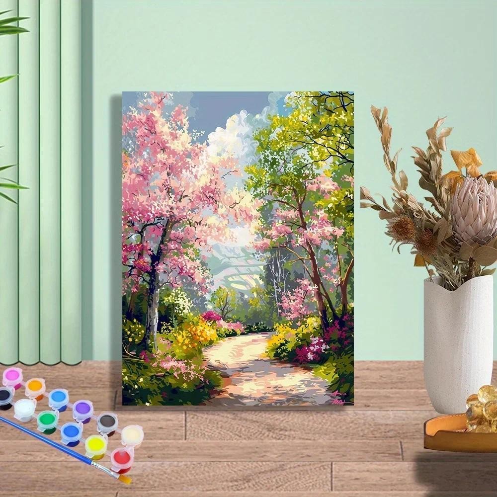 

1PCS Adult DIY Digital Oil Painting Set 16x20 Inches - Canvas Without Frame - Peach Blossom Forest Pattern